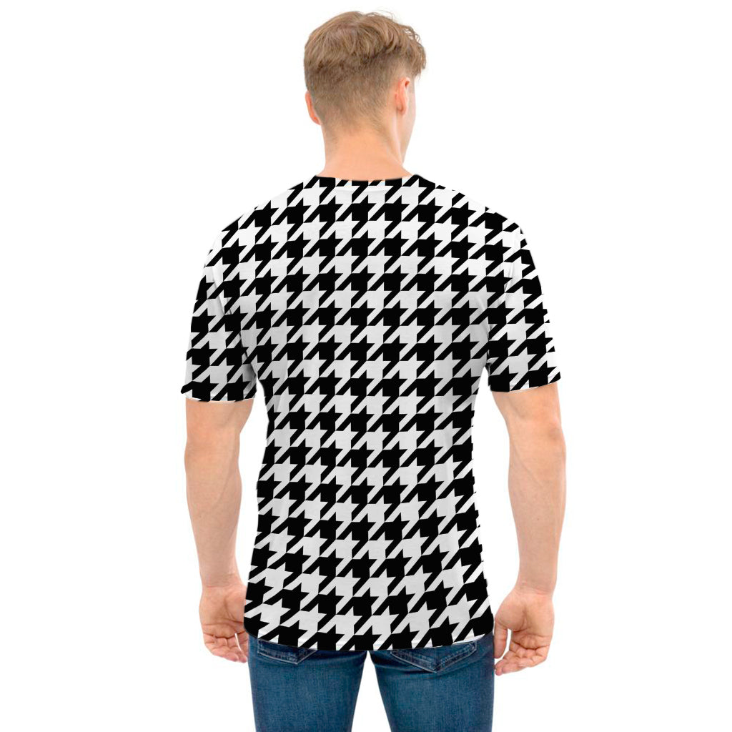 Black And White Houndstooth Print Men's T-Shirt