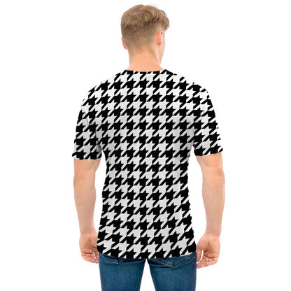 Black And White Houndstooth Print Men's T-Shirt