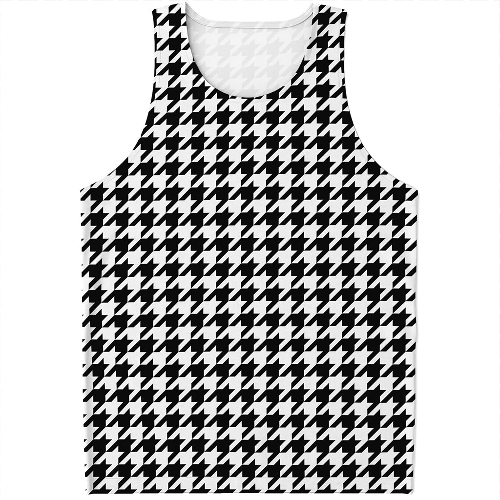 Black And White Houndstooth Print Men's Tank Top
