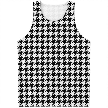 Black And White Houndstooth Print Men's Tank Top