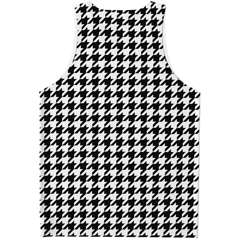 Black And White Houndstooth Print Men's Tank Top