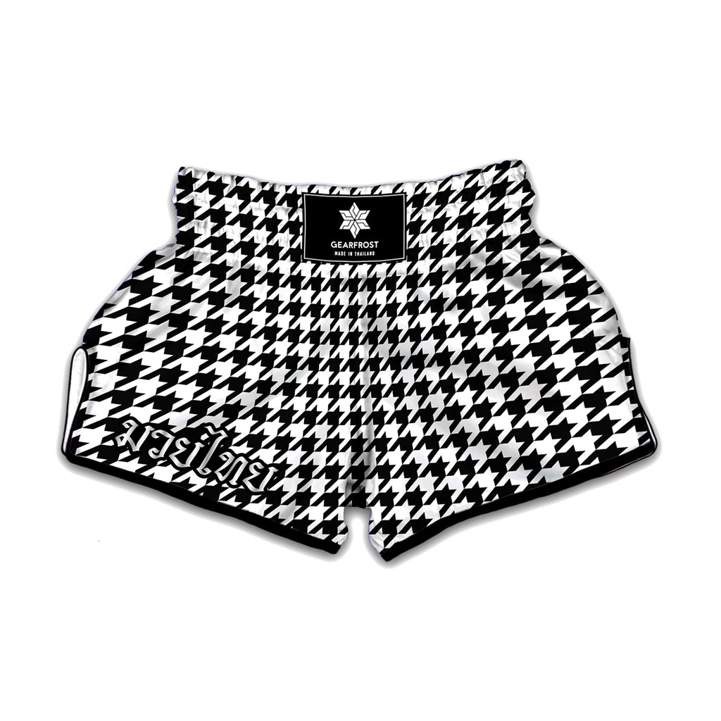 Black And White Houndstooth Print Muay Thai Boxing Shorts