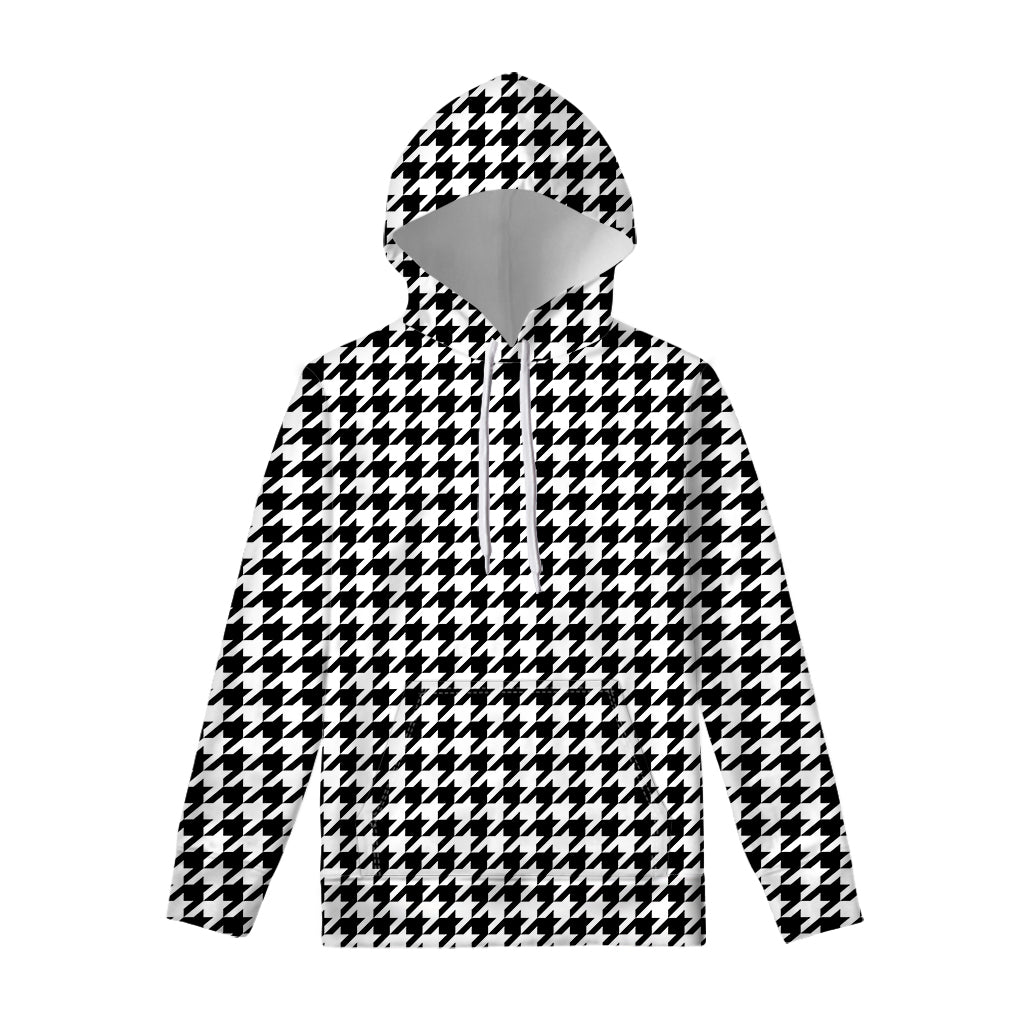 Black And White Houndstooth Print Pullover Hoodie