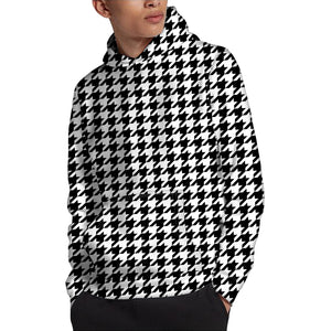 Black And White Houndstooth Print Pullover Hoodie