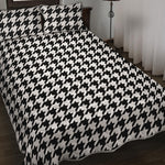Black And White Houndstooth Print Quilt Bed Set