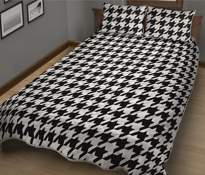 Black And White Houndstooth Print Quilt Bed Set