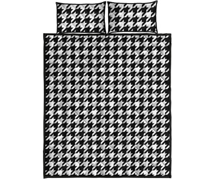 Black And White Houndstooth Print Quilt Bed Set