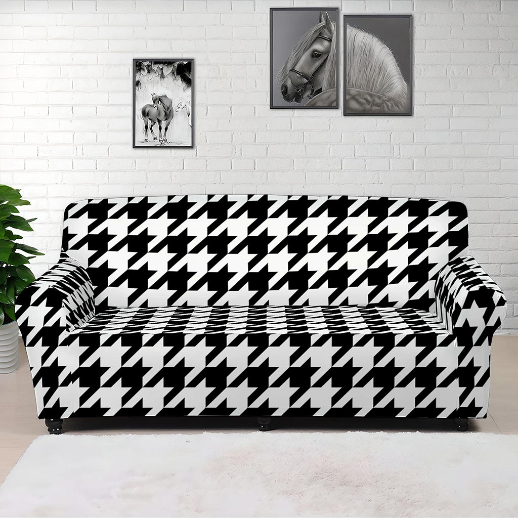 Black And White Houndstooth Print Sofa Cover
