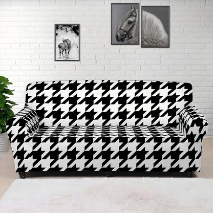 Black And White Houndstooth Print Sofa Cover