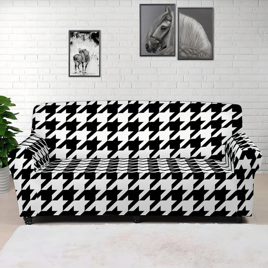 Black And White Houndstooth Print Sofa Cover