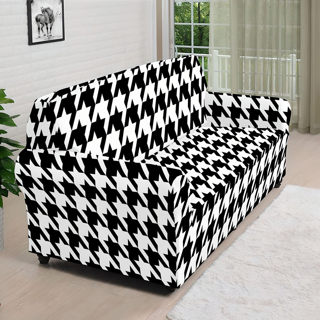 Black And White Houndstooth Print Sofa Cover