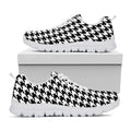 Black And White Houndstooth Print White Running Shoes