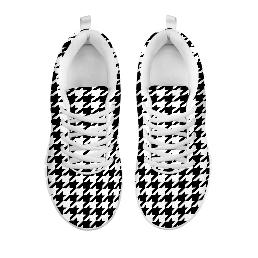 Black And White Houndstooth Print White Sneakers