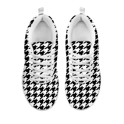 Black And White Houndstooth Print White Sneakers