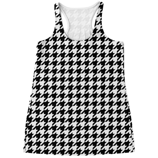 Black And White Houndstooth Print Women's Racerback Tank Top