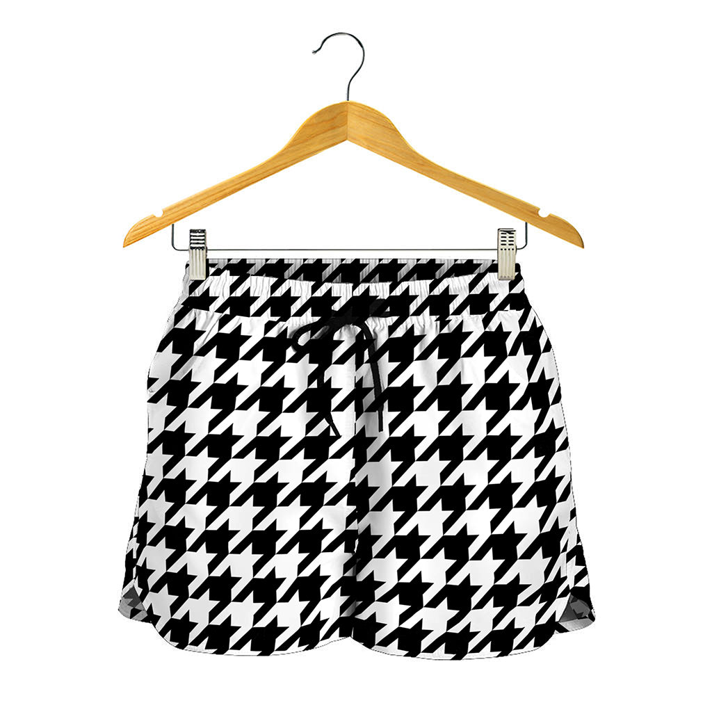 Black And White Houndstooth Print Women's Shorts