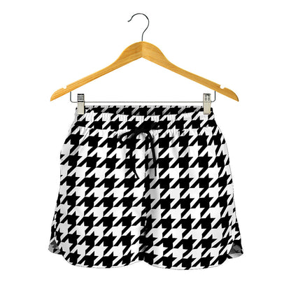 Black And White Houndstooth Print Women's Shorts