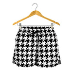 Black And White Houndstooth Print Women's Shorts