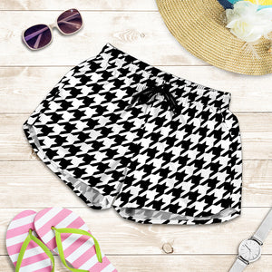 Black And White Houndstooth Print Women's Shorts