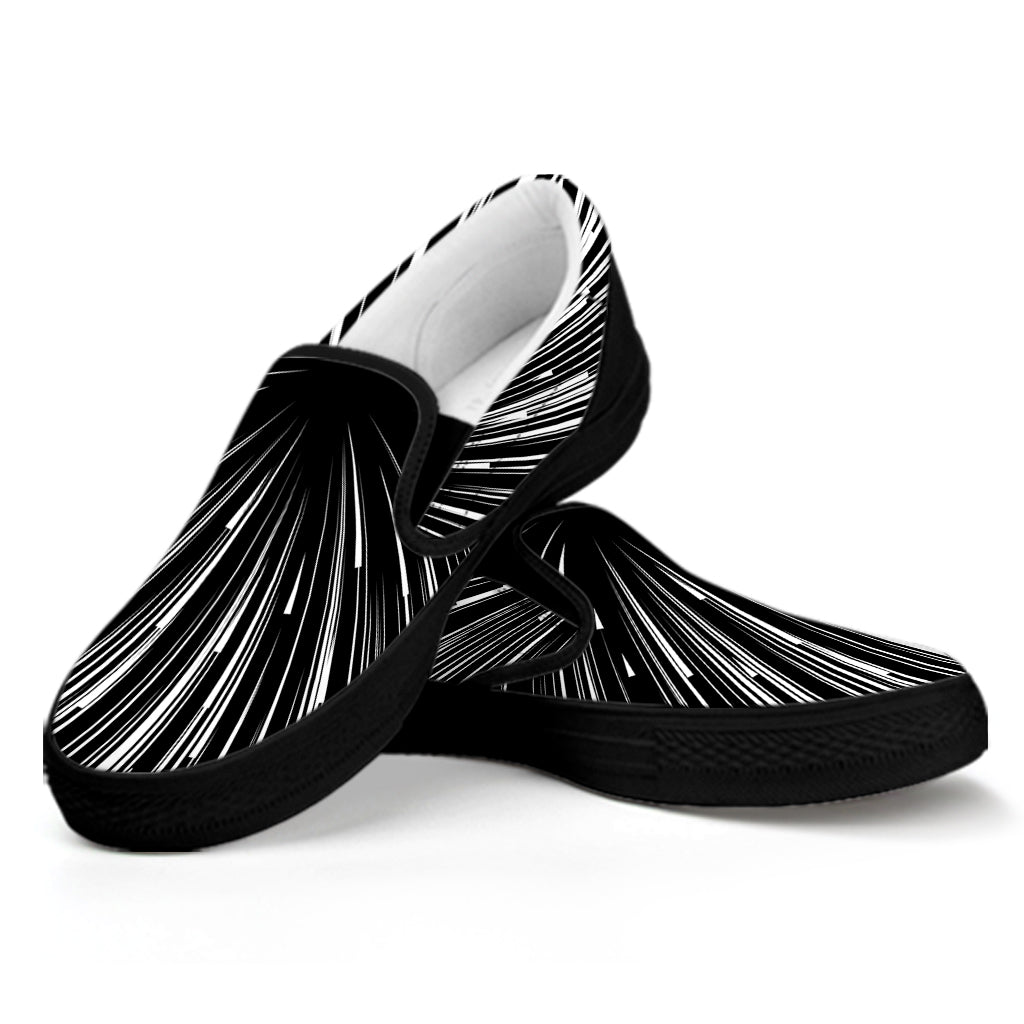 Black And White Hyperspace Print Black Slip On Shoes