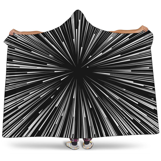 Black And White Hyperspace Print Hooded Blanket