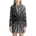 Black And White Hyperspace Print Pullover Hoodie Dress