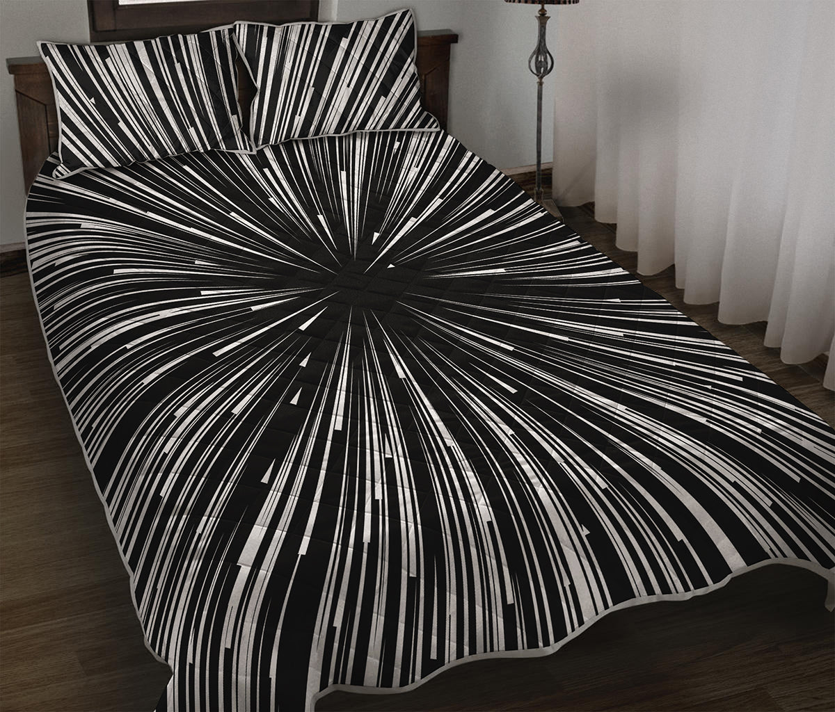 Black And White Hyperspace Print Quilt Bed Set