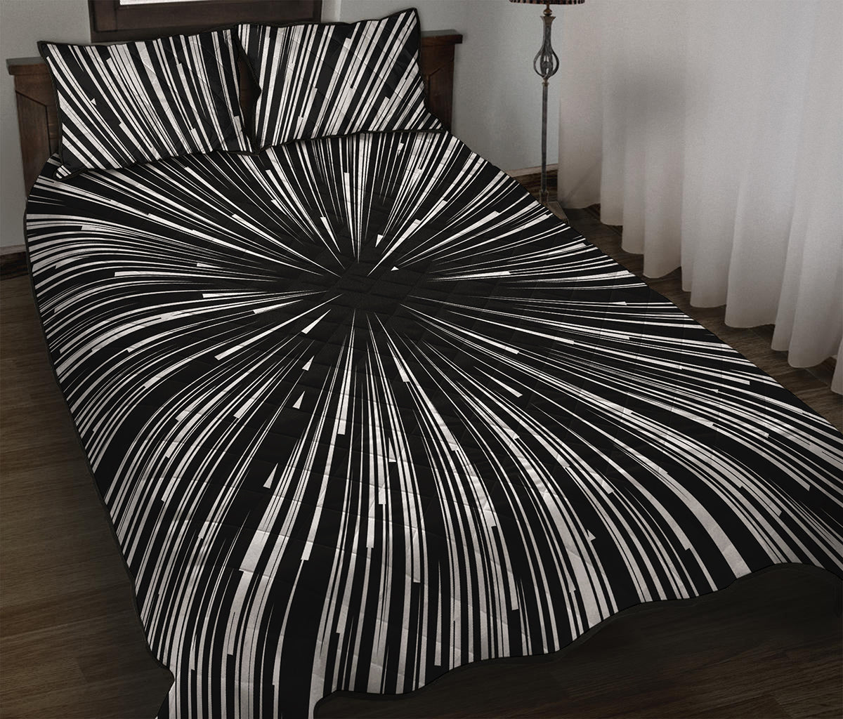 Black And White Hyperspace Print Quilt Bed Set