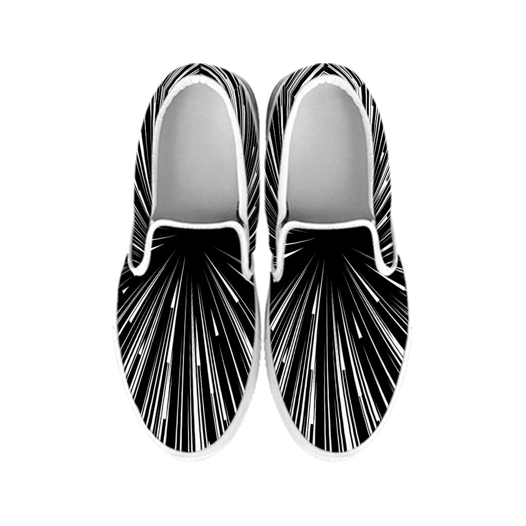 Black And White Hyperspace Print White Slip On Shoes