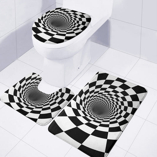 Black And White Hypnotic Illusion Print 3 Piece Bath Mat Set