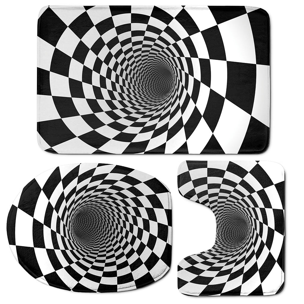 Black And White Hypnotic Illusion Print 3 Piece Bath Mat Set