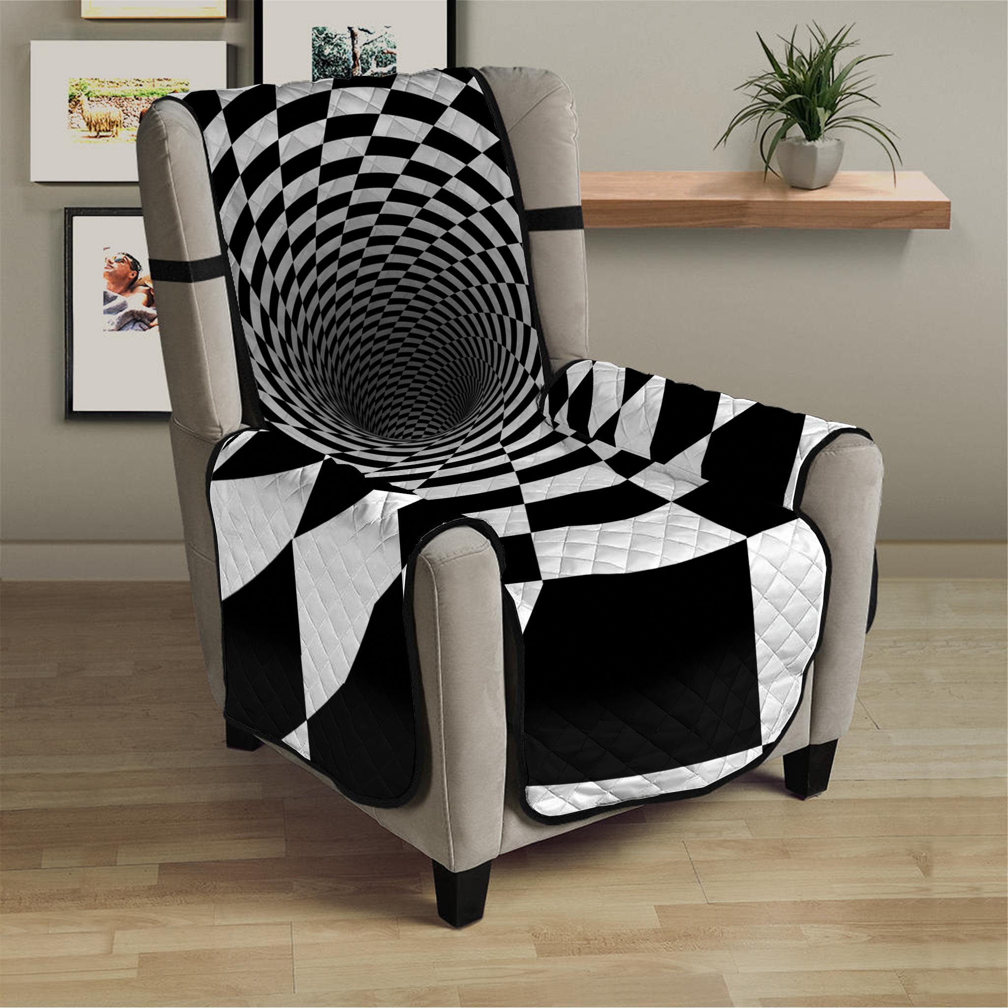 Black And White Hypnotic Illusion Print Armchair Protector