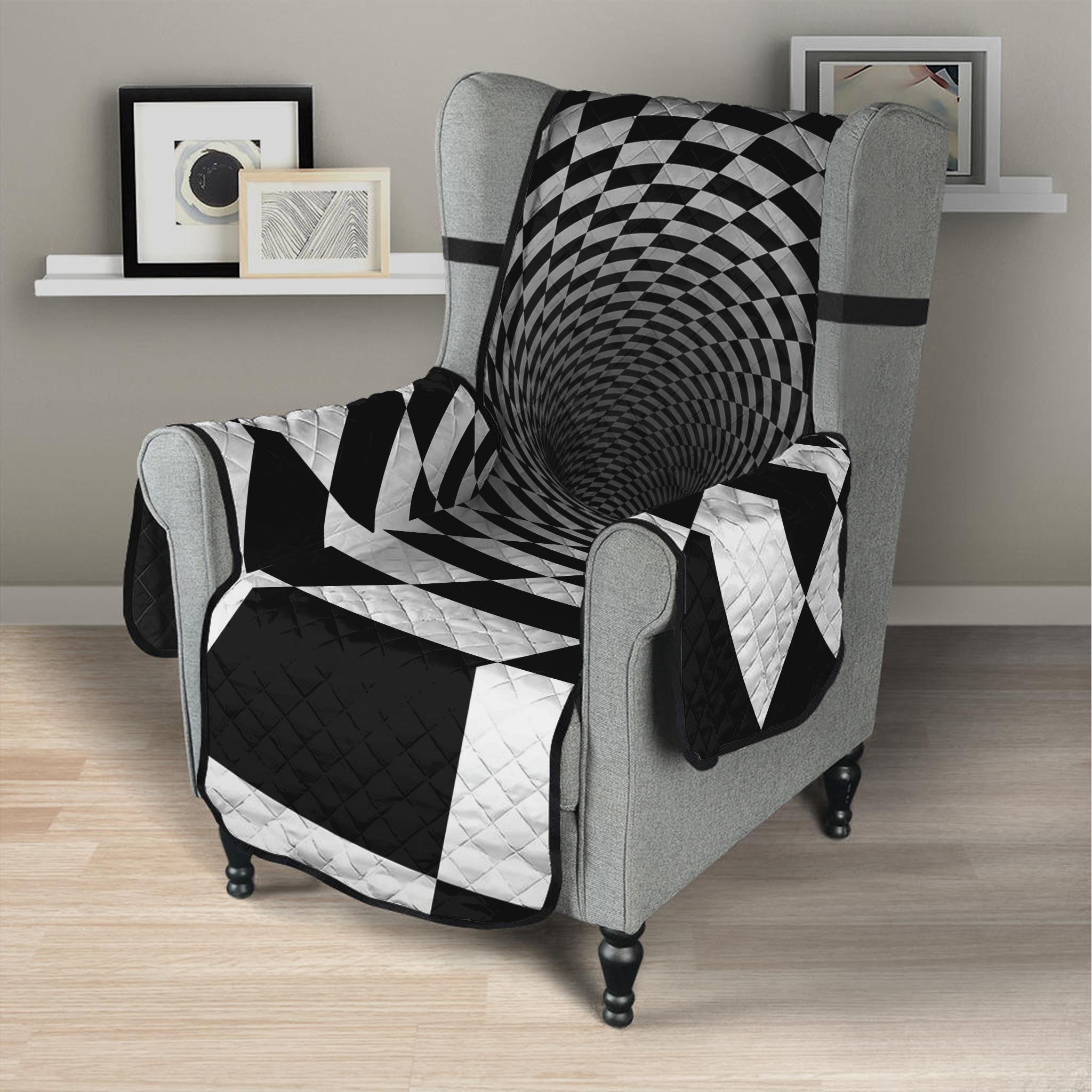 Black And White Hypnotic Illusion Print Armchair Protector