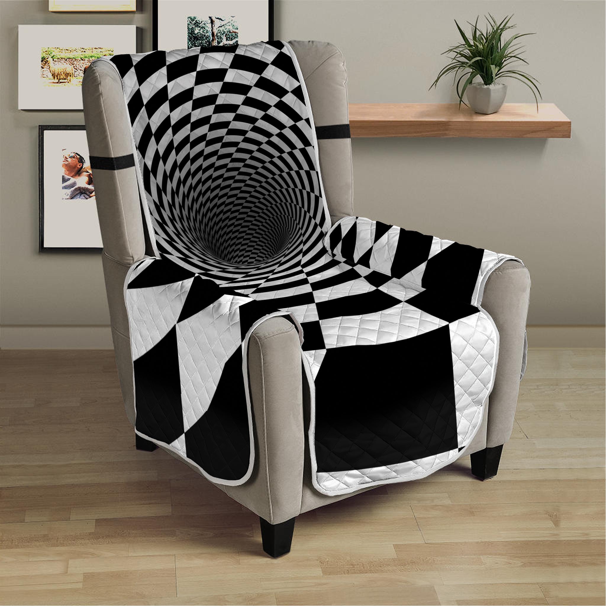 Black And White Hypnotic Illusion Print Armchair Protector