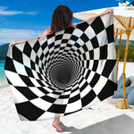 Black And White Hypnotic Illusion Print Beach Sarong Wrap