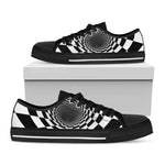 Black And White Hypnotic Illusion Print Black Low Top Shoes