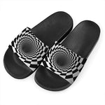 Black And White Hypnotic Illusion Print Black Slide Sandals