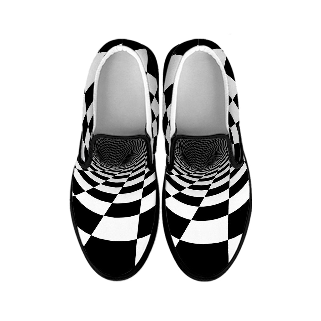 Black And White Hypnotic Illusion Print Black Slip On Shoes