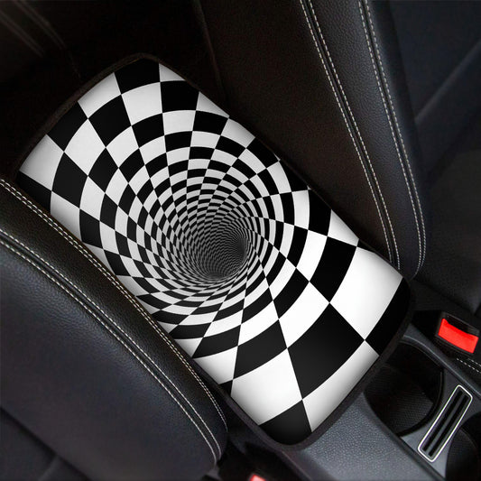 Black And White Hypnotic Illusion Print Car Center Console Cover