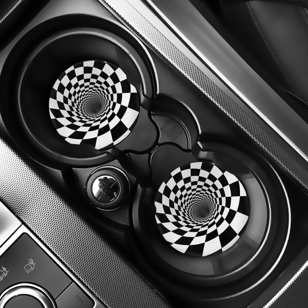 Black And White Hypnotic Illusion Print Car Coasters