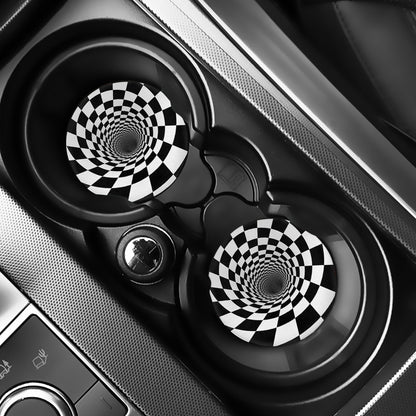 Black And White Hypnotic Illusion Print Car Coasters