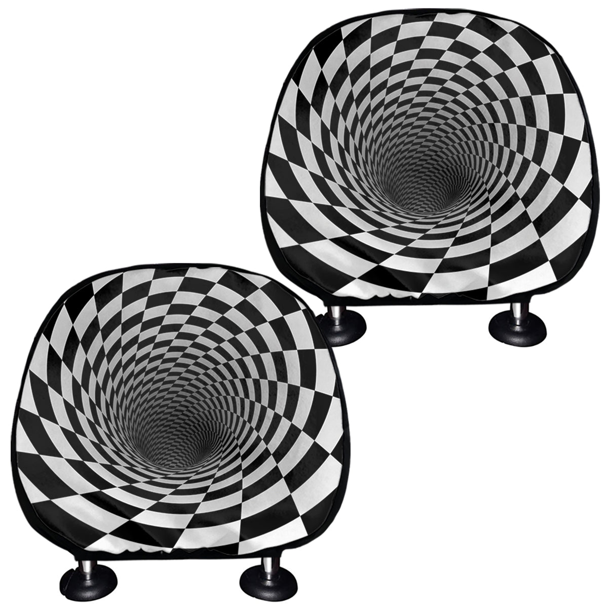 Black And White Hypnotic Illusion Print Car Headrest Covers