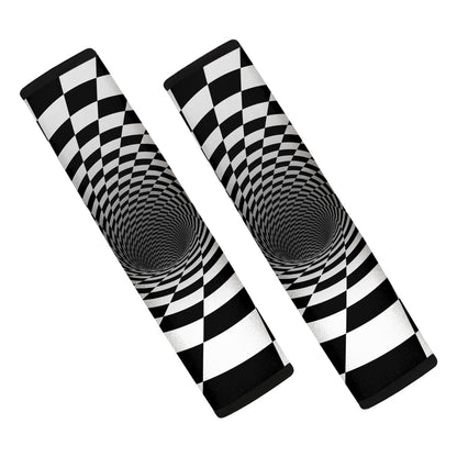 Black And White Hypnotic Illusion Print Car Seat Belt Covers