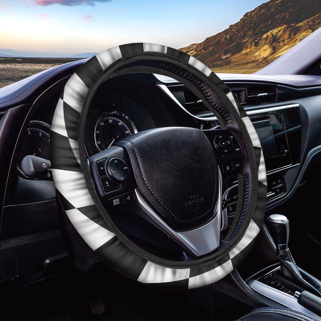 Black And White Hypnotic Illusion Print Car Steering Wheel Cover