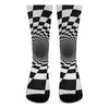 Black And White Hypnotic Illusion Print Crew Socks