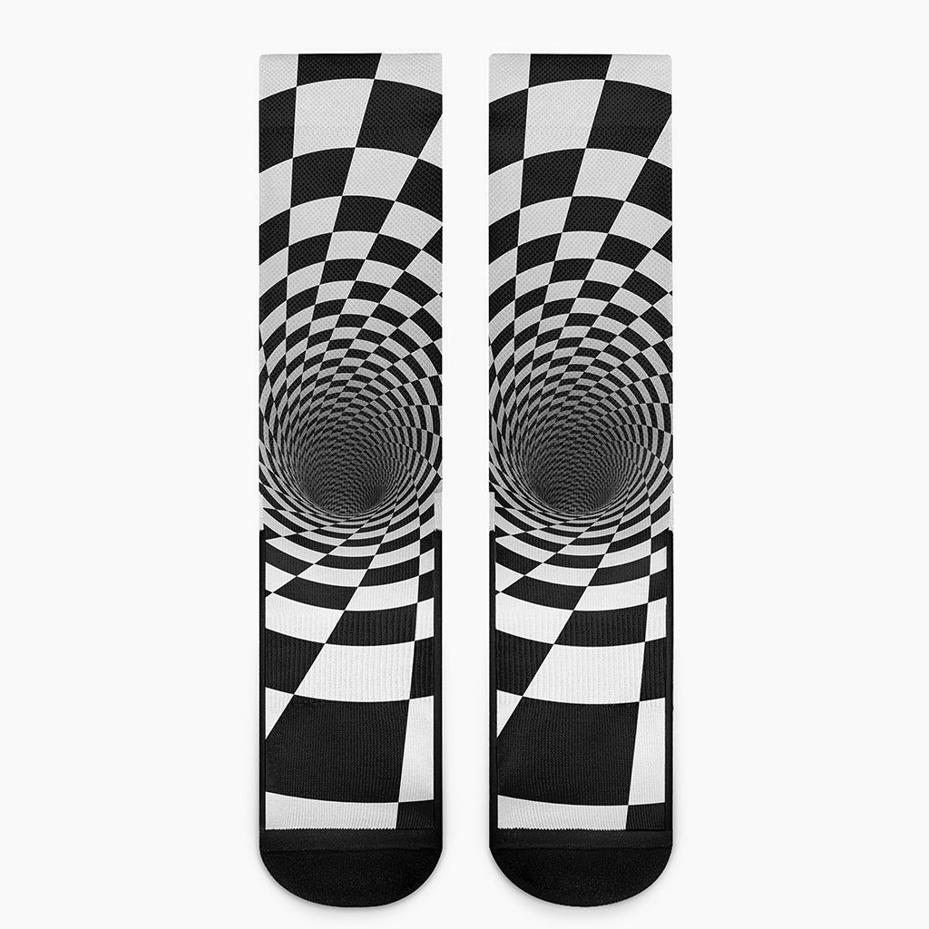 Black And White Hypnotic Illusion Print Crew Socks