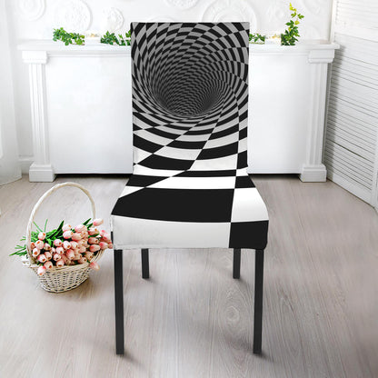 Black And White Hypnotic Illusion Print Dining Chair Slipcover