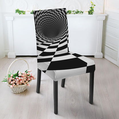 Black And White Hypnotic Illusion Print Dining Chair Slipcover