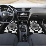 Black And White Hypnotic Illusion Print Front and Back Car Floor Mats