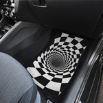 Black And White Hypnotic Illusion Print Front and Back Car Floor Mats
